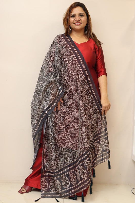 Blue Digital Printed Chanderi Ajrakh Design Dupatta