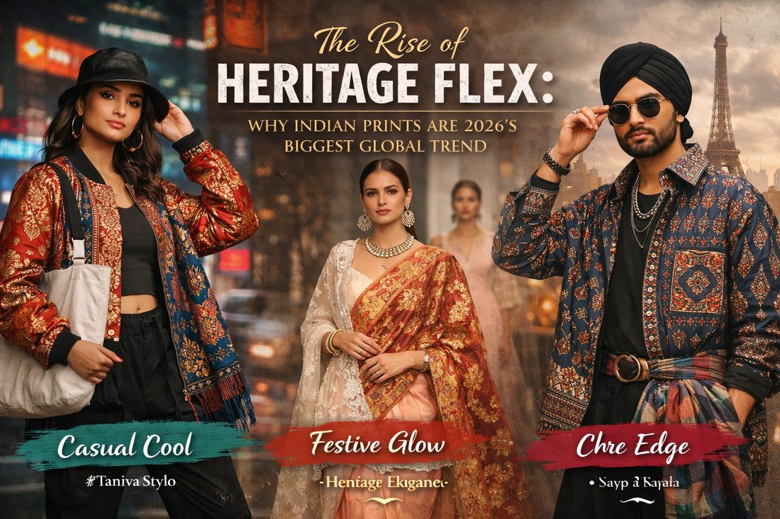 Indian prints fused with streetwear and runway fashion, global heritage flex trend.