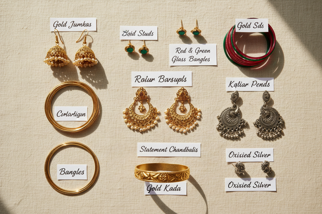 Complete ethnic jewellery wardrobe under ₹2,000 — 7 essential pieces including jhumkas, bangles and kada by Taniva