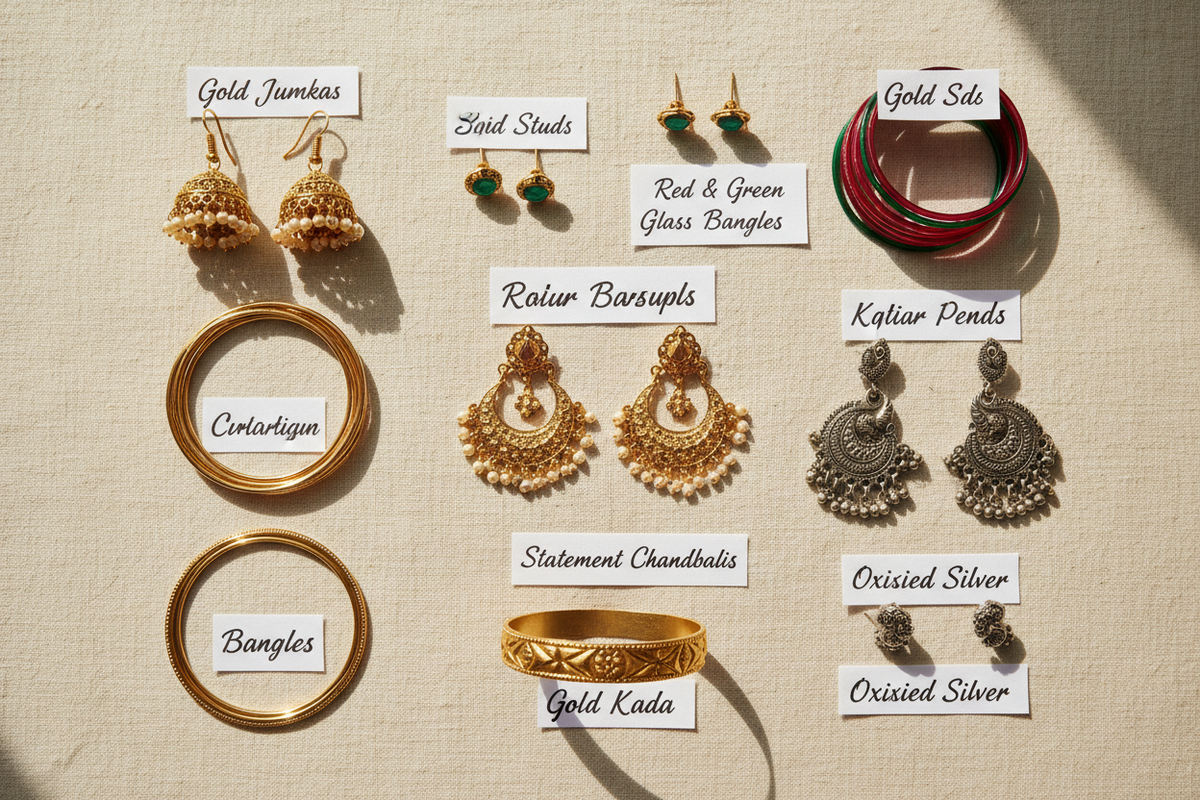 Complete ethnic jewellery wardrobe under ₹2,000 — 7 essential pieces including jhumkas, bangles and kada by Taniva