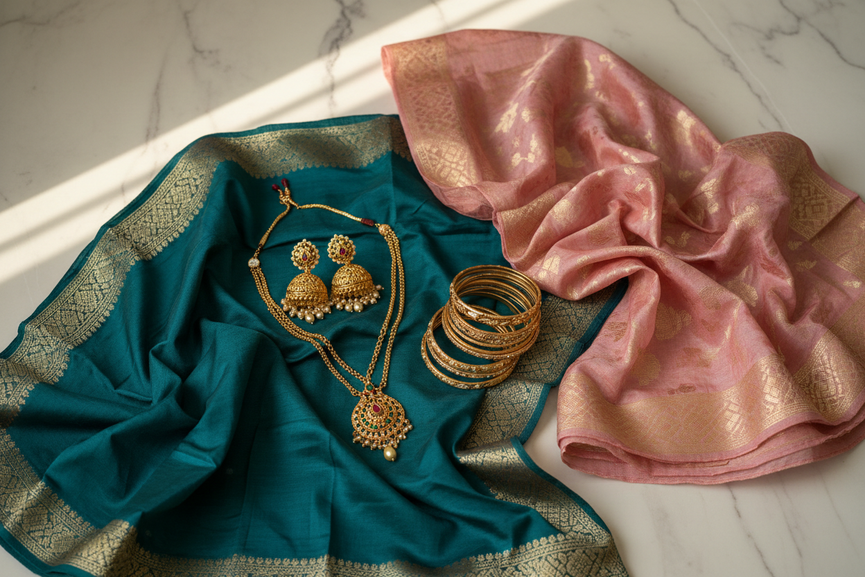 How to style jewellery with Banarasi dupattas and sarees — complete pairing guide by Taniva