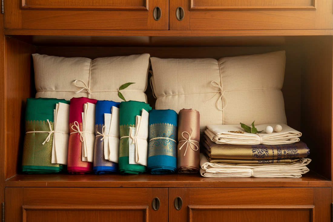 How to store and fold sarees, dupattas and stoles without damage — ethnic wear storage guide by Taniva