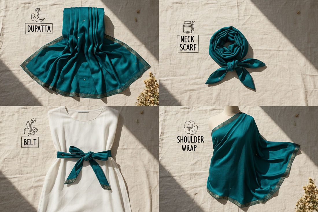 How to wear a silk stole 10 different ways — from dupatta to scarf to belt by Taniva