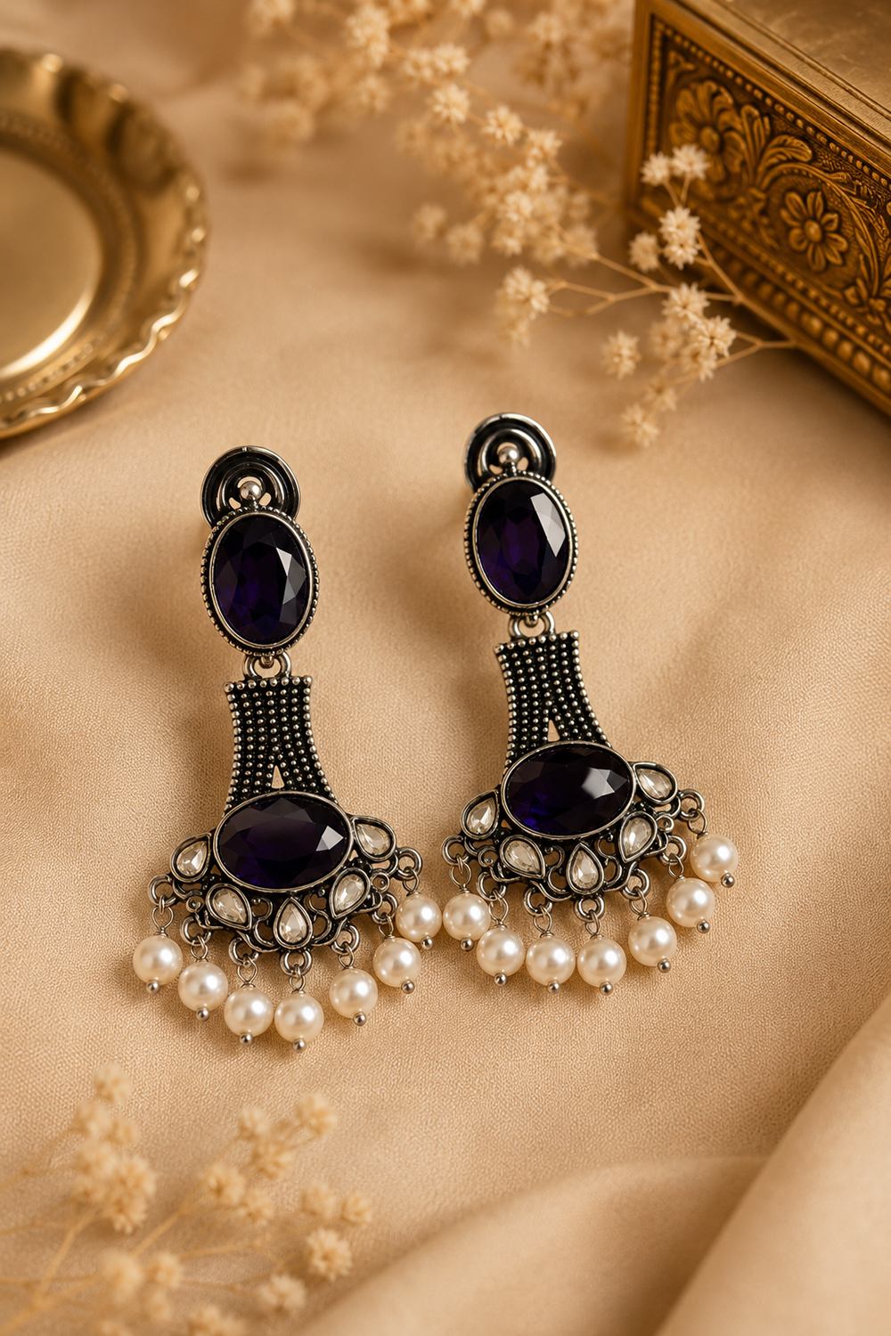 Pearl Stone Statement Earrings – Available in 10 Colors