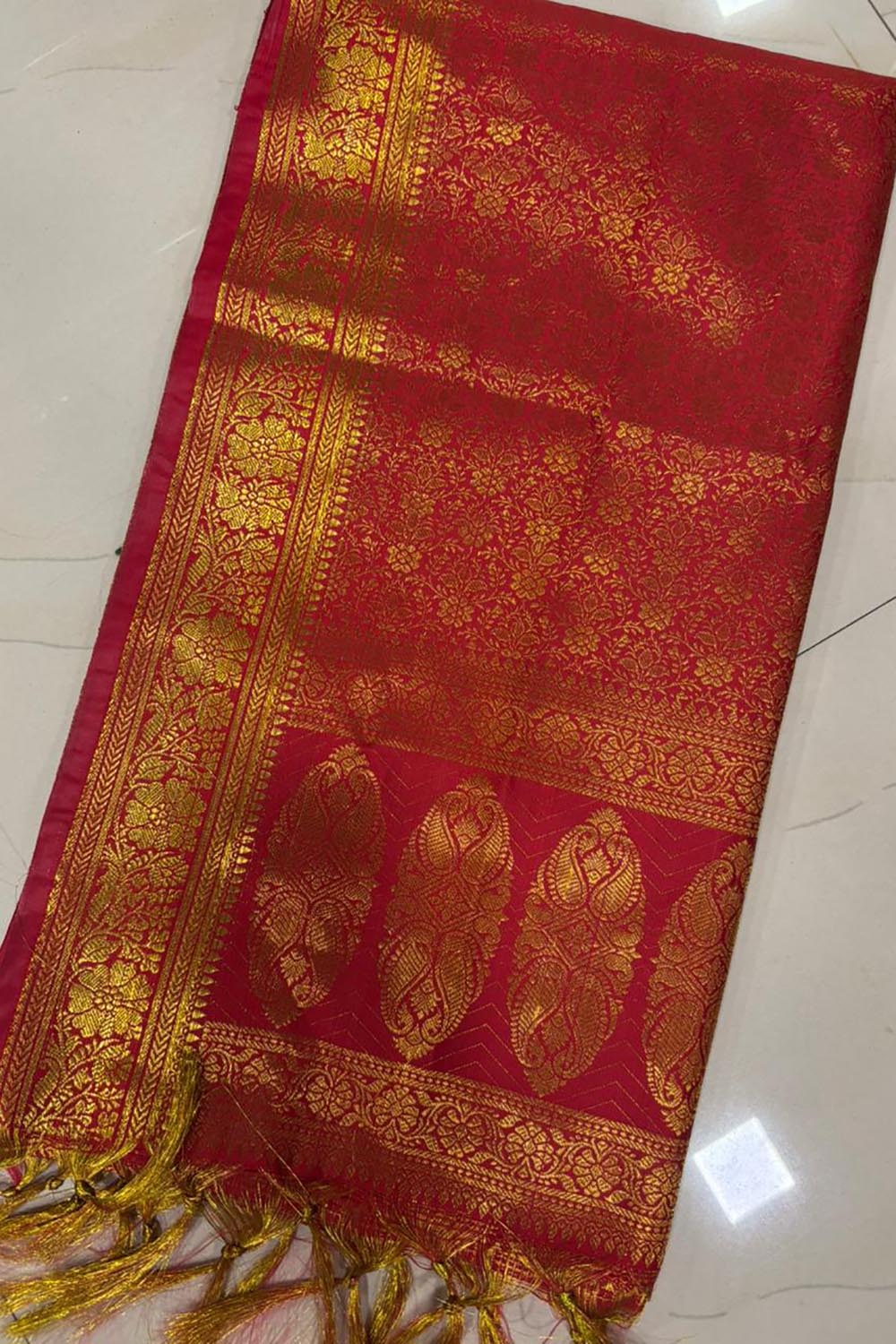 Premium Red Banarasi Silk Fashion Stole Gift Box Stylish Wrap for Festive | College | Casual | Night Parties - Luxurion World