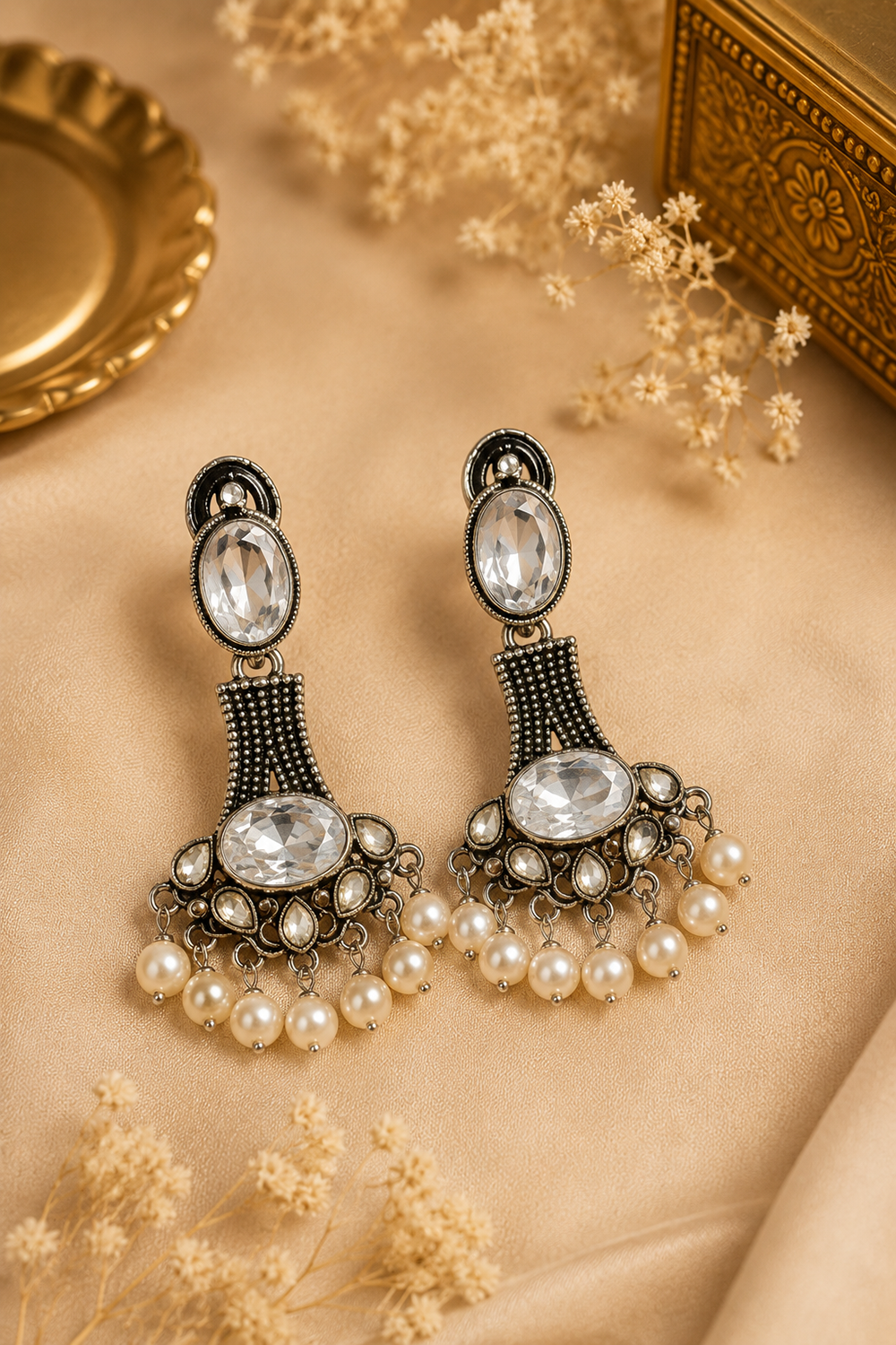 Pearl Stone Statement Earrings – Available in 10 Colors