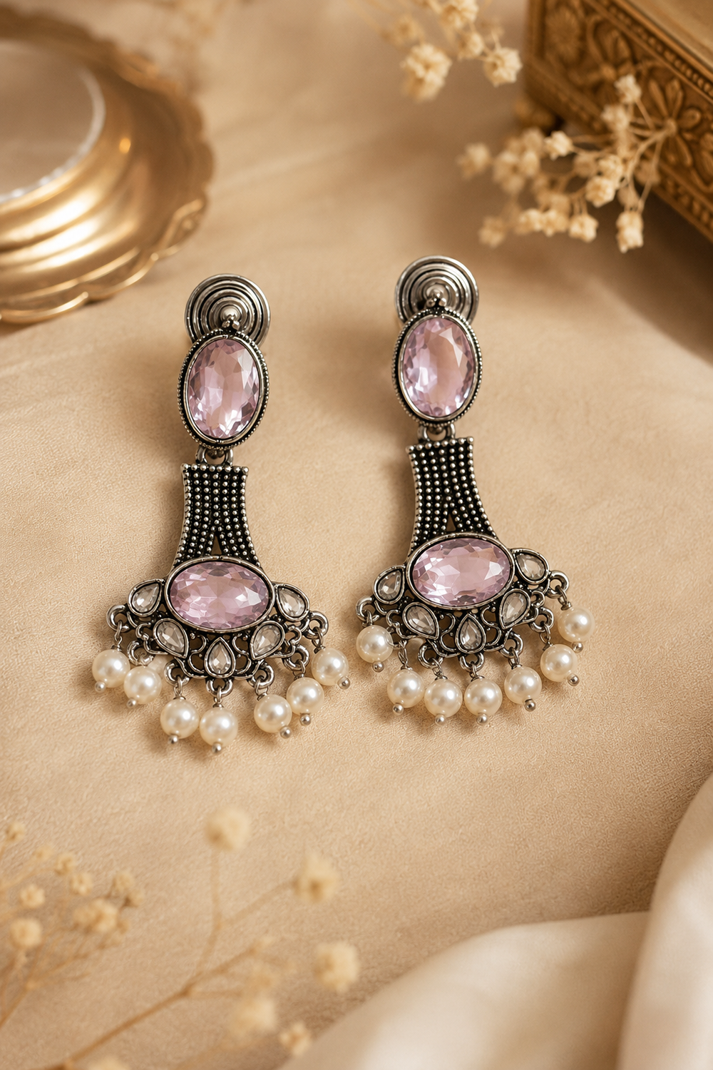 Pearl Stone Statement Earrings – Available in 10 Colors