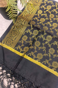 Black Banarasi Silk Dupatta – Bold Traditional Motifs with Handcrafted Tassel