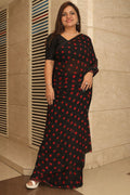 Black Red Georgette Polka Dot Saree with Silk Blouse Office Casual Wear