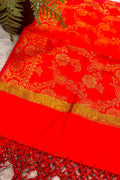 Red Banarasi Silk Dupatta – Deep Festive Red with Handcrafted Tassel