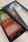 Gift Box of Pashmina Design Green And Maroon Banarasi Silk Stole with traditional integrate design – Pack of 2