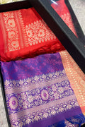 Gift Box of Pashmina Design Red And Purple Banarasi Silk Stole with traditional integrate design – Pack of 2