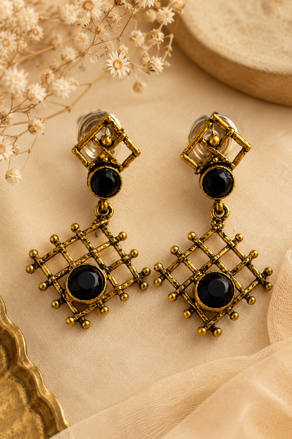 Crystal Stone Geometric Statement Earrings