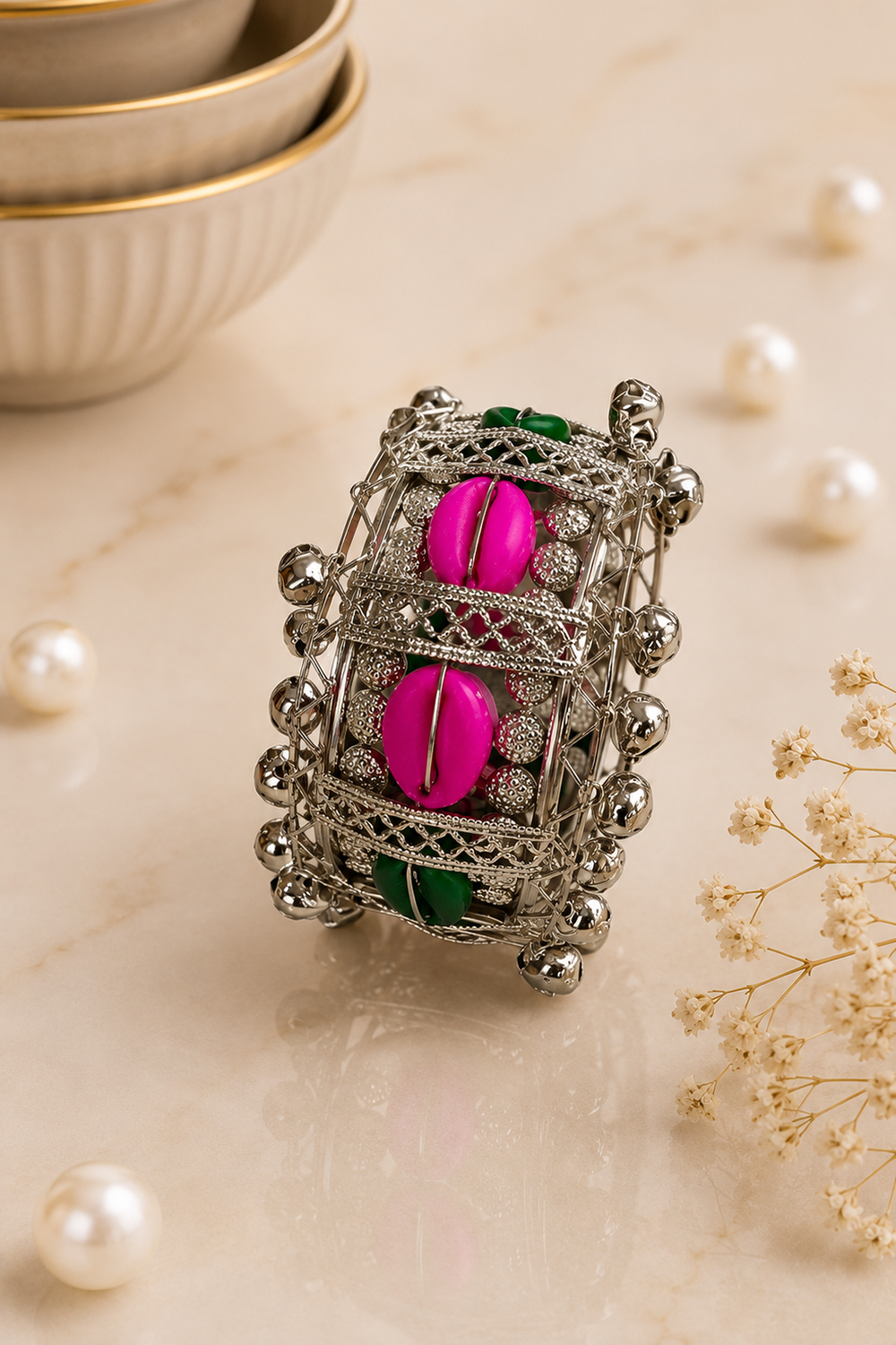 Multicolor Cowrie Shell & Ghunghroo Statement Kada