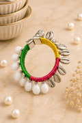 Multicolor Thread White Shell & Silver Ghunghroo Kada