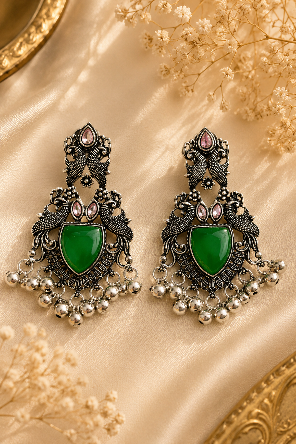 Ghungroo Stone Peacock Statement Earrings – Available in 12 Colors