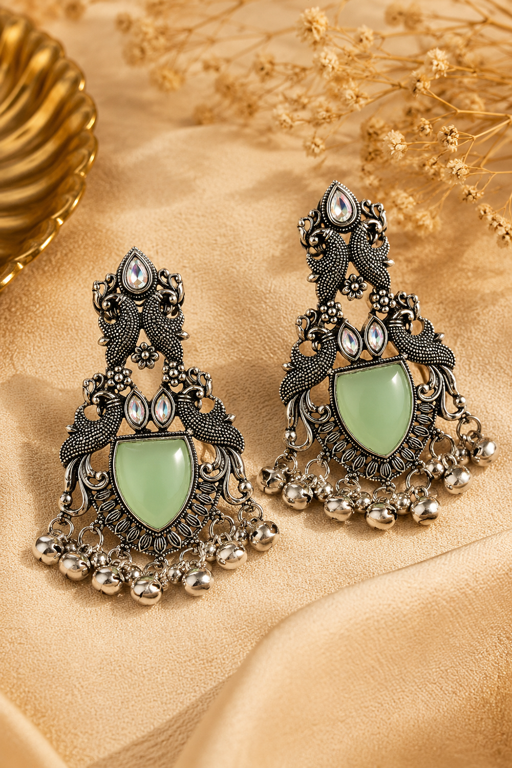 Ghungroo Stone Peacock Statement Earrings – Available in 12 Colors