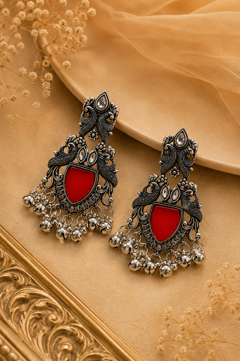 Ghungroo Stone Peacock Statement Earrings – Available in 12 Colors