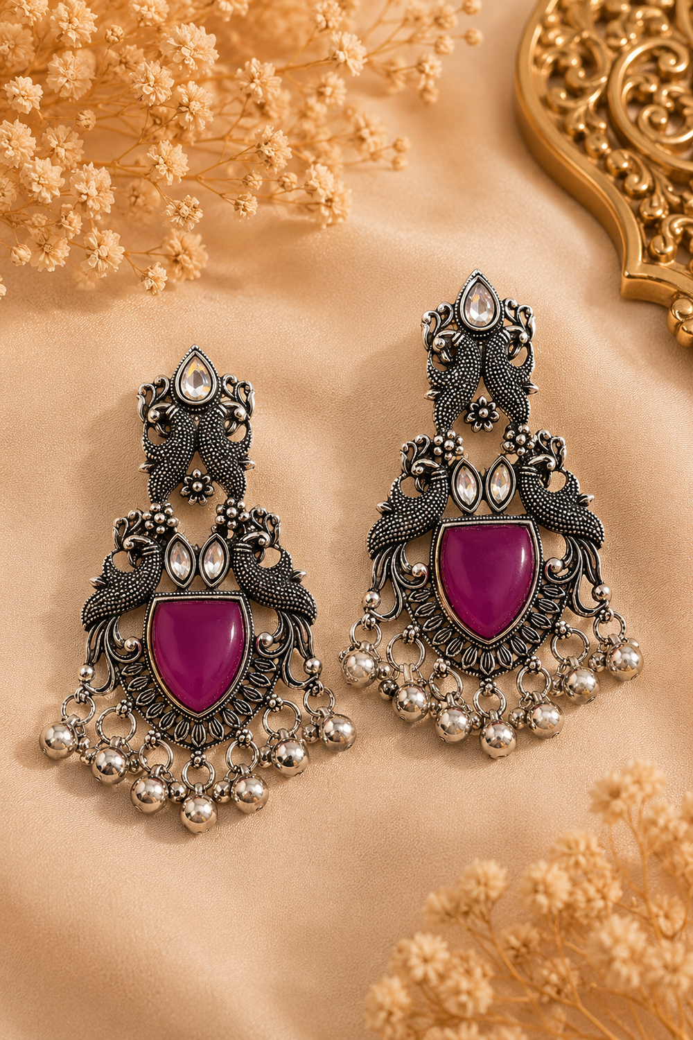 Ghungroo Stone Peacock Statement Earrings – Available in 12 Colors