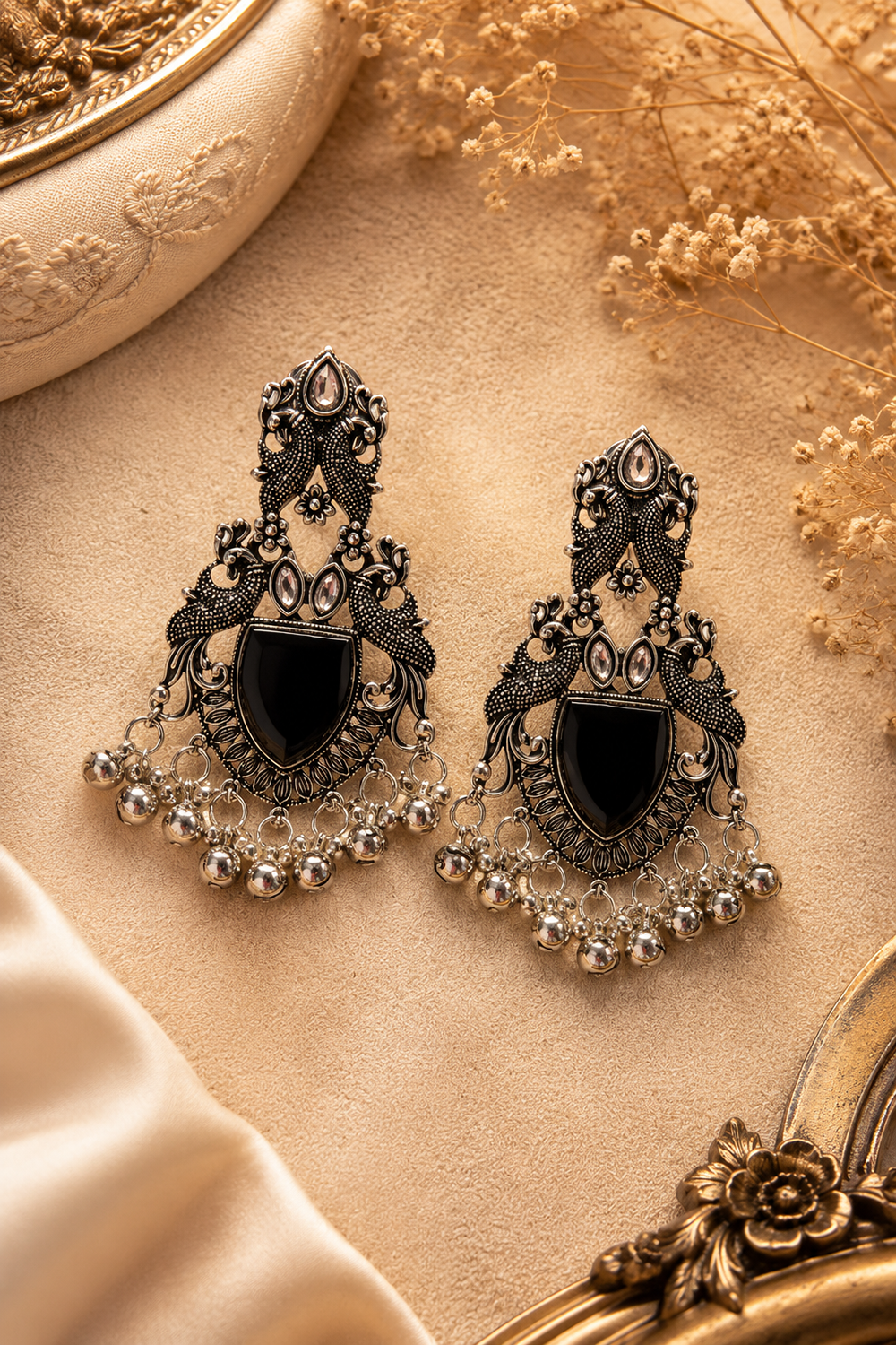 Ghungroo Stone Peacock Statement Earrings – Available in 12 Colors