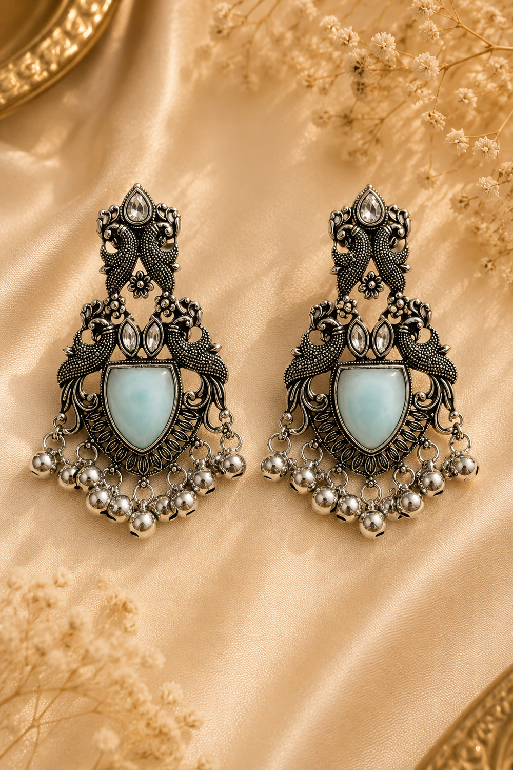Ghungroo Stone Peacock Statement Earrings – Available in 12 Colors