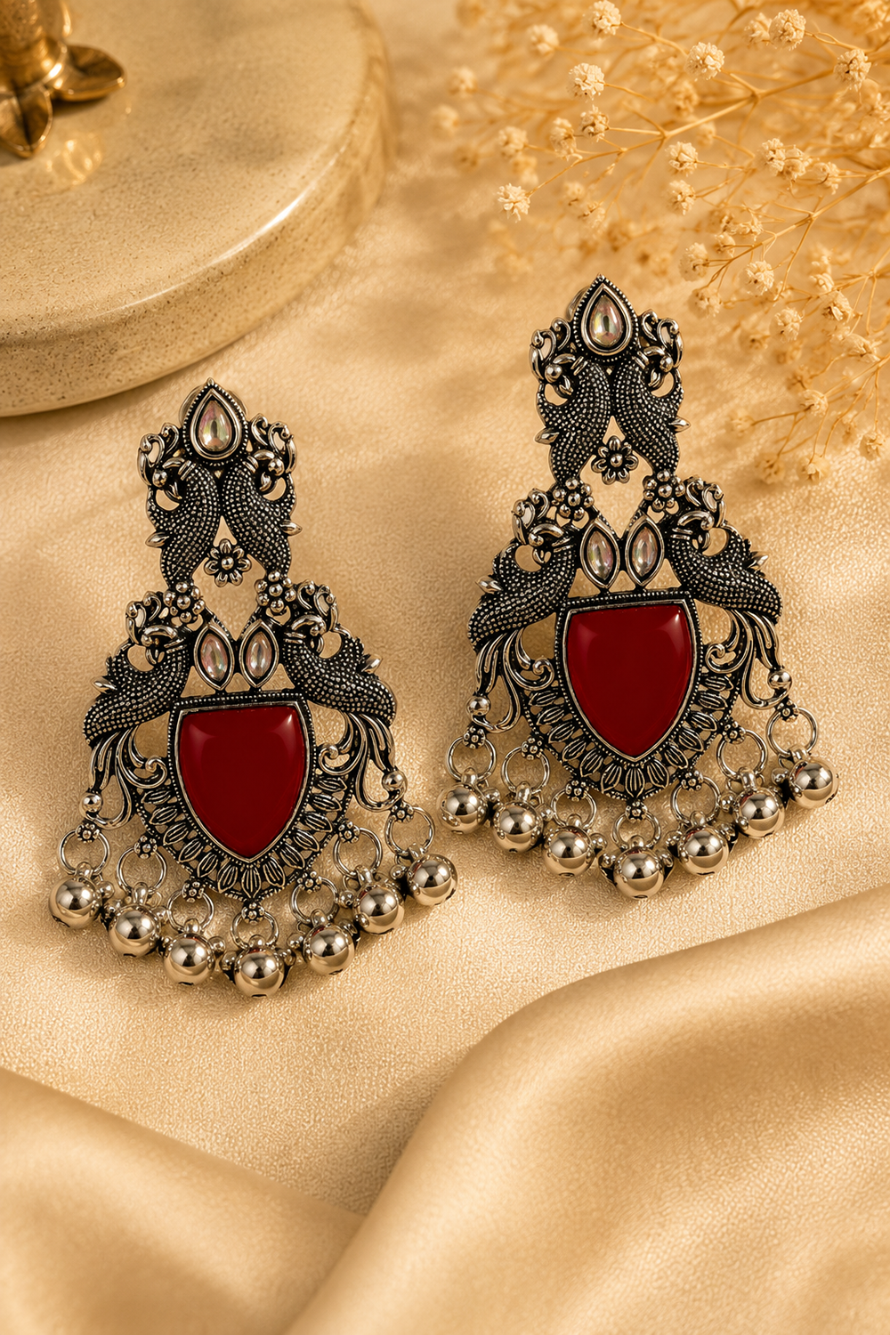 Ghungroo Stone Peacock Statement Earrings – Available in 12 Colors