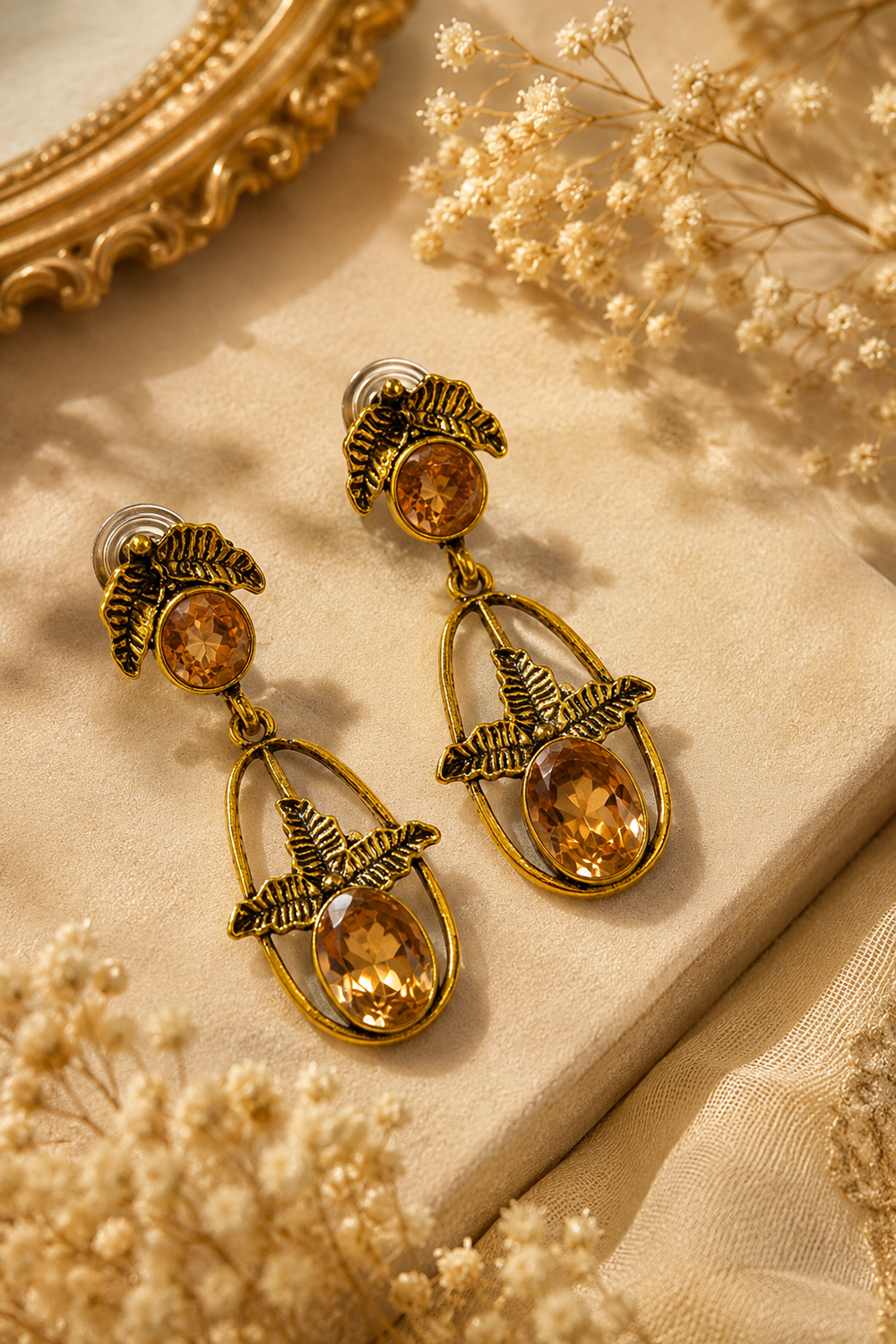 Verdant Leaf Antique Gold Dangle Earrings – Available in 11 Colors