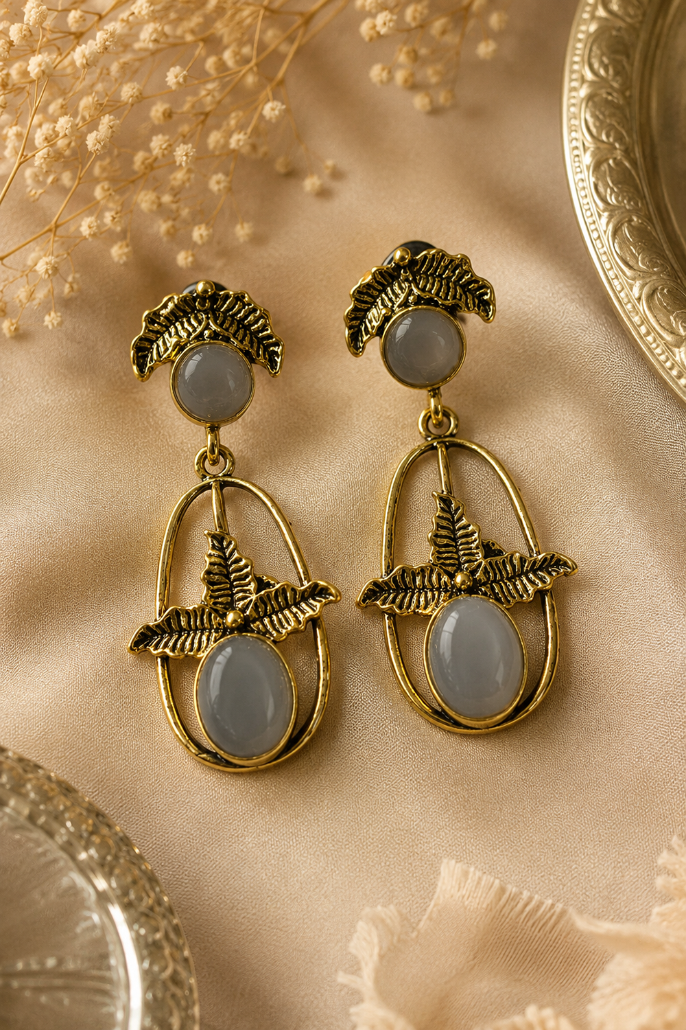 Verdant Leaf Antique Gold Dangle Earrings – Available in 11 Colors