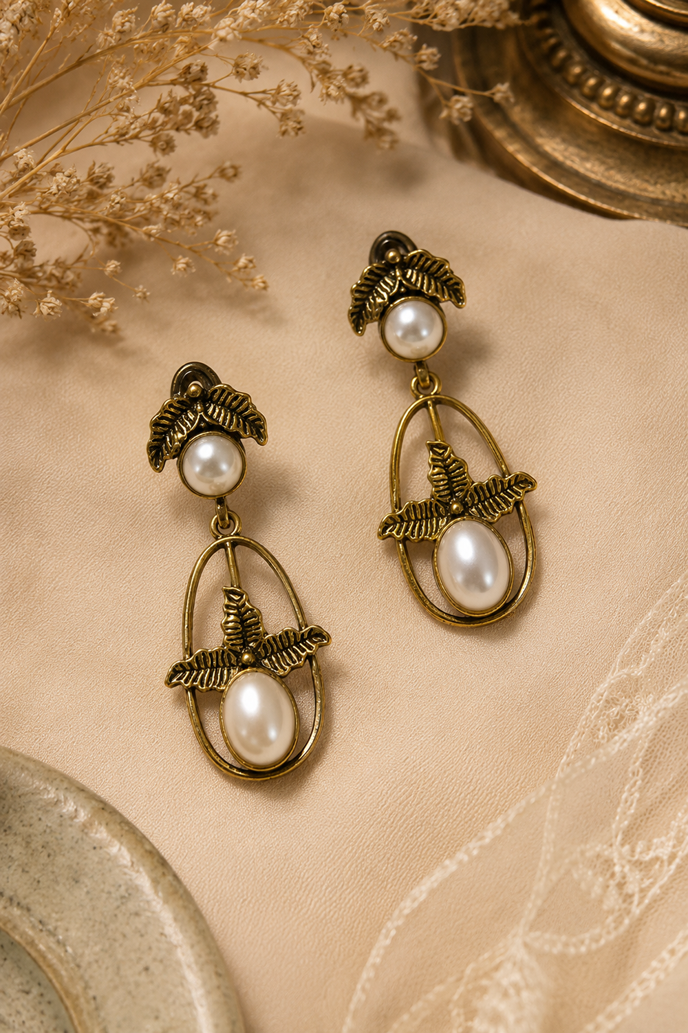 Verdant Leaf Antique Gold Dangle Earrings – Available in 11 Colors