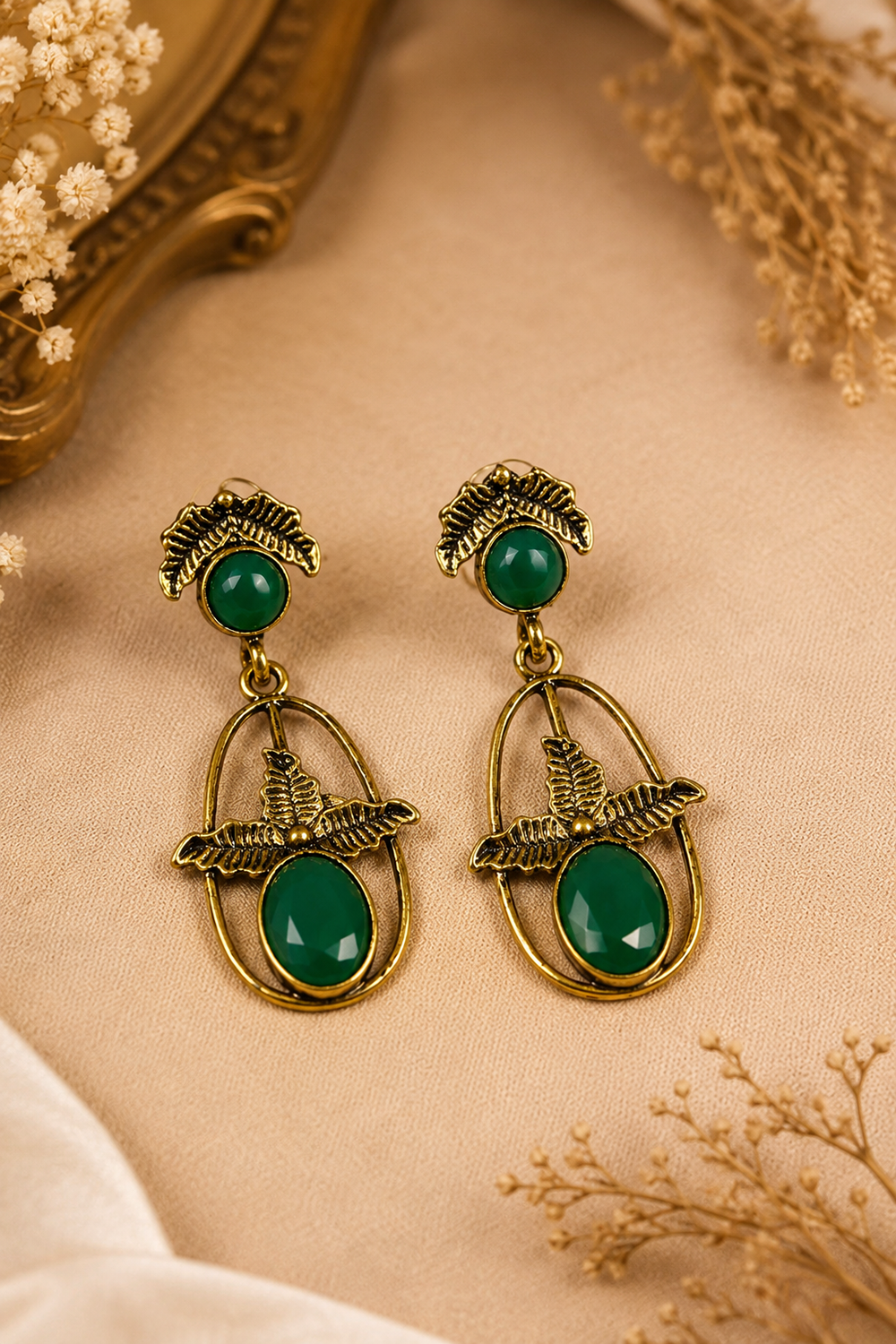 Verdant Leaf Antique Gold Dangle Earrings – Available in 11 Colors