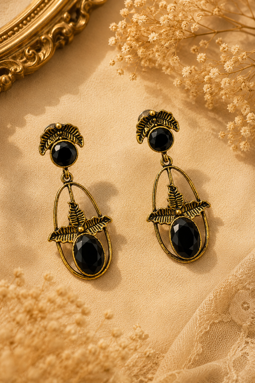 Verdant Leaf Antique Gold Dangle Earrings – Available in 11 Colors