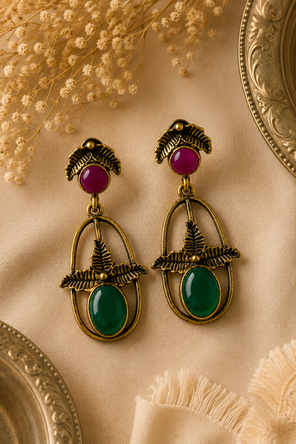 Verdant Leaf Antique Gold Dangle Earrings – Available in 11 Colors