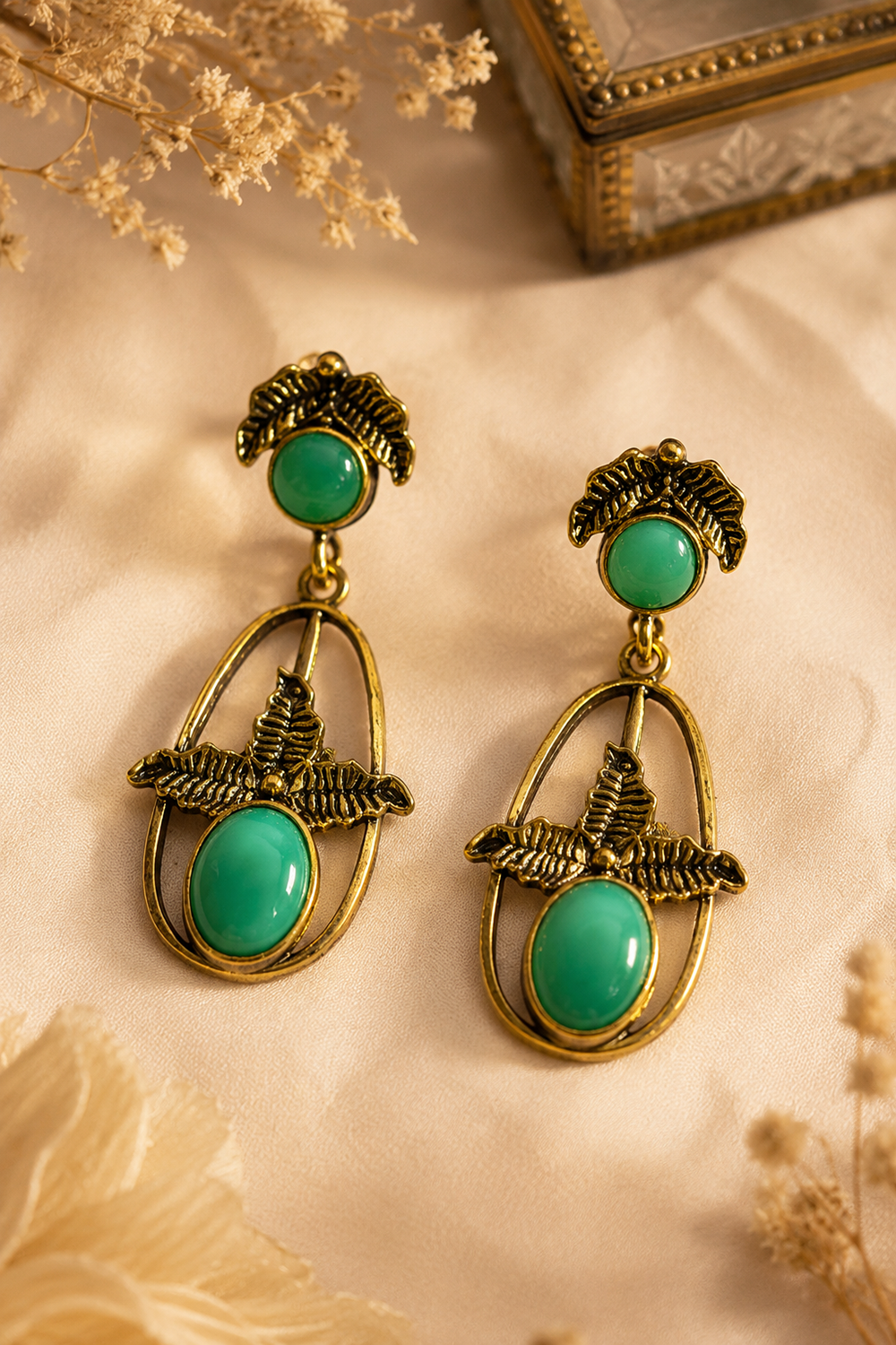 Verdant Leaf Antique Gold Dangle Earrings – Available in 11 Colors
