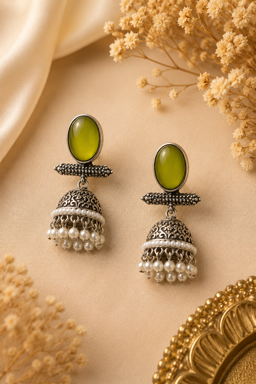 Celeste Oxidized Silver Pearl Jhumka Earrings – Available in 12 Colors