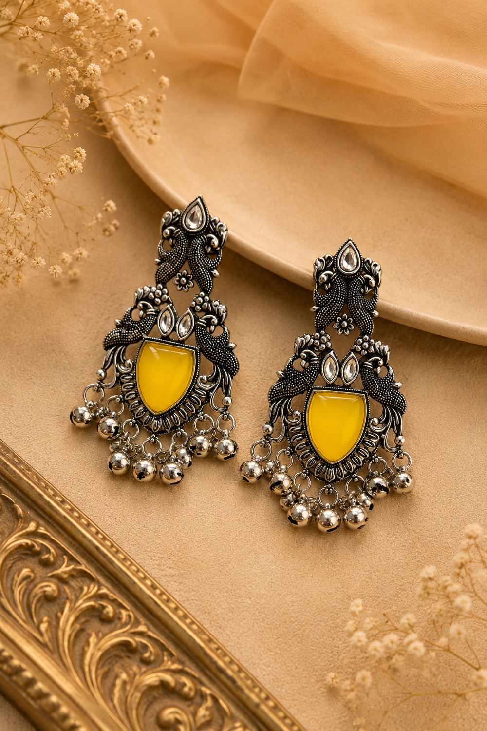 Ghungroo Stone Peacock Statement Earrings – Available in 12 Colors