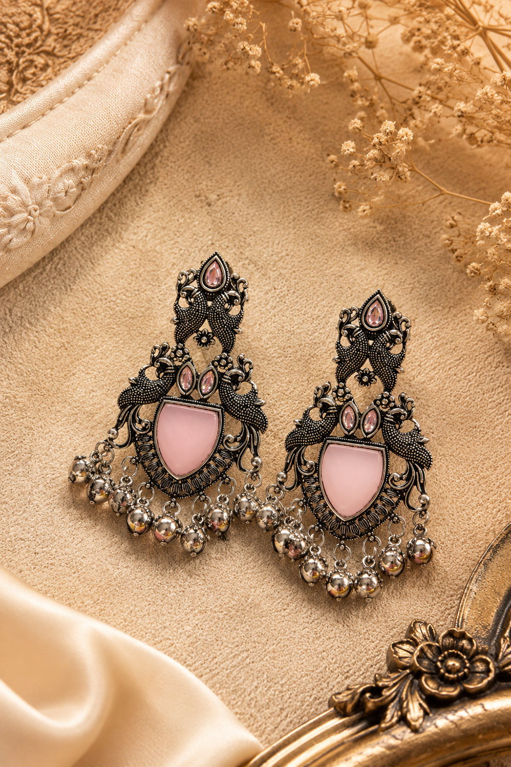 Ghungroo Stone Peacock Statement Earrings – Available in 12 Colors