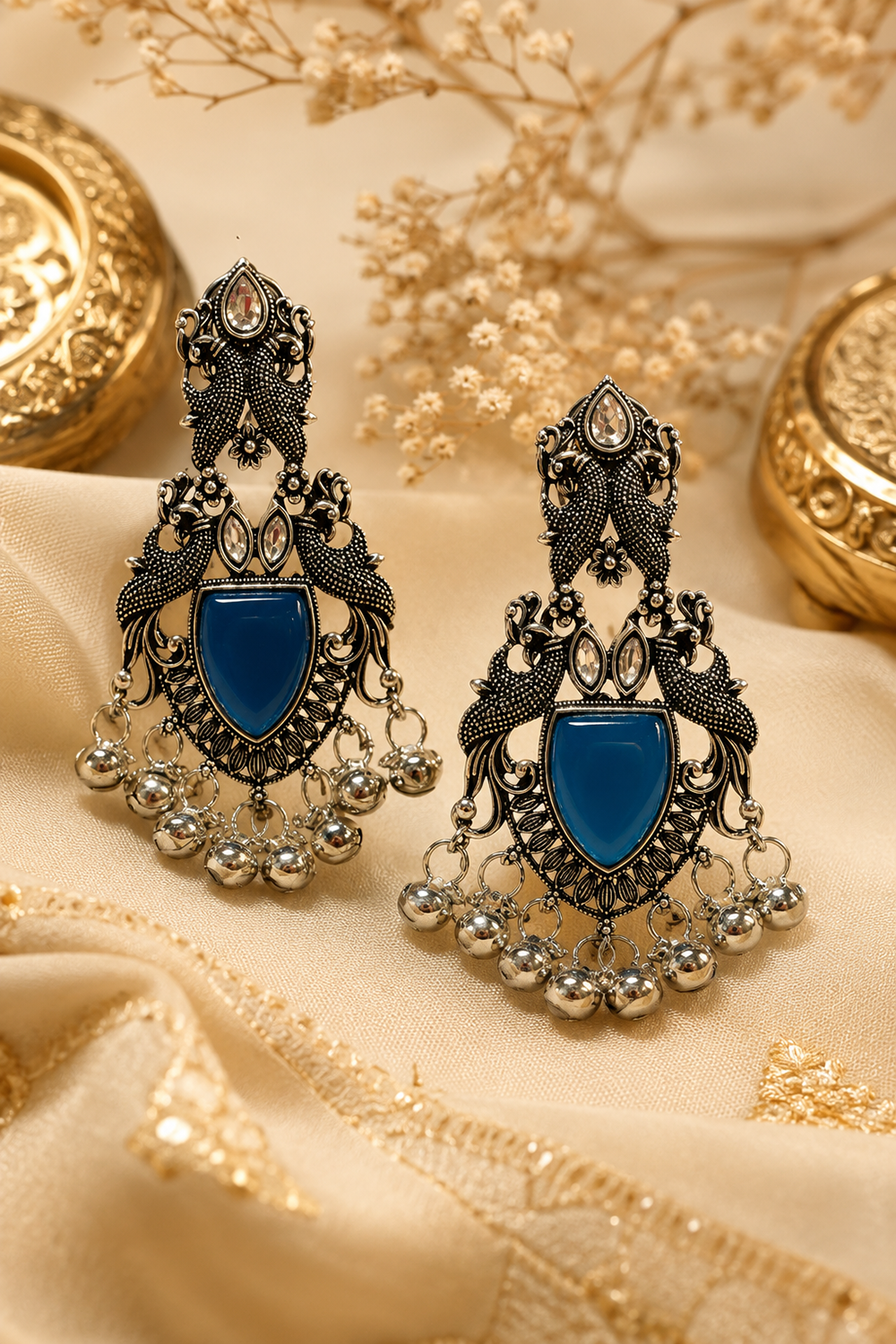 Ghungroo Stone Peacock Statement Earrings – Available in 12 Colors