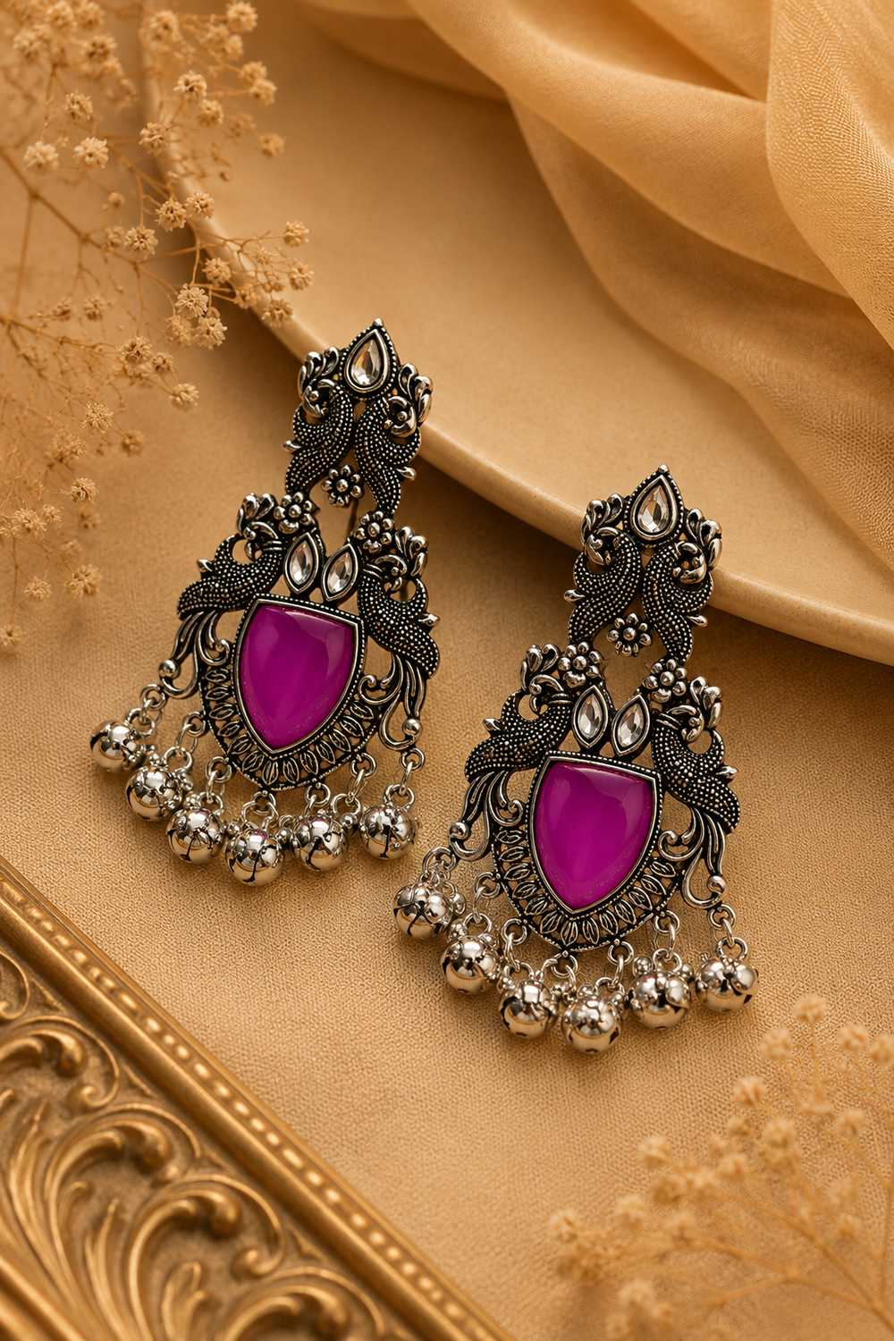 Ghungroo Stone Peacock Statement Earrings – Available in 12 Colors