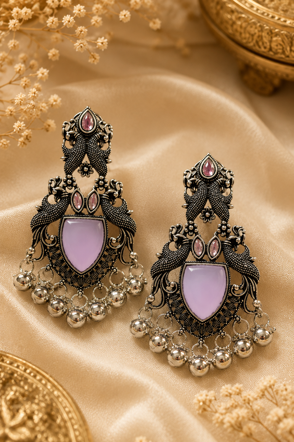 Ghungroo Stone Peacock Statement Earrings – Available in 12 Colors