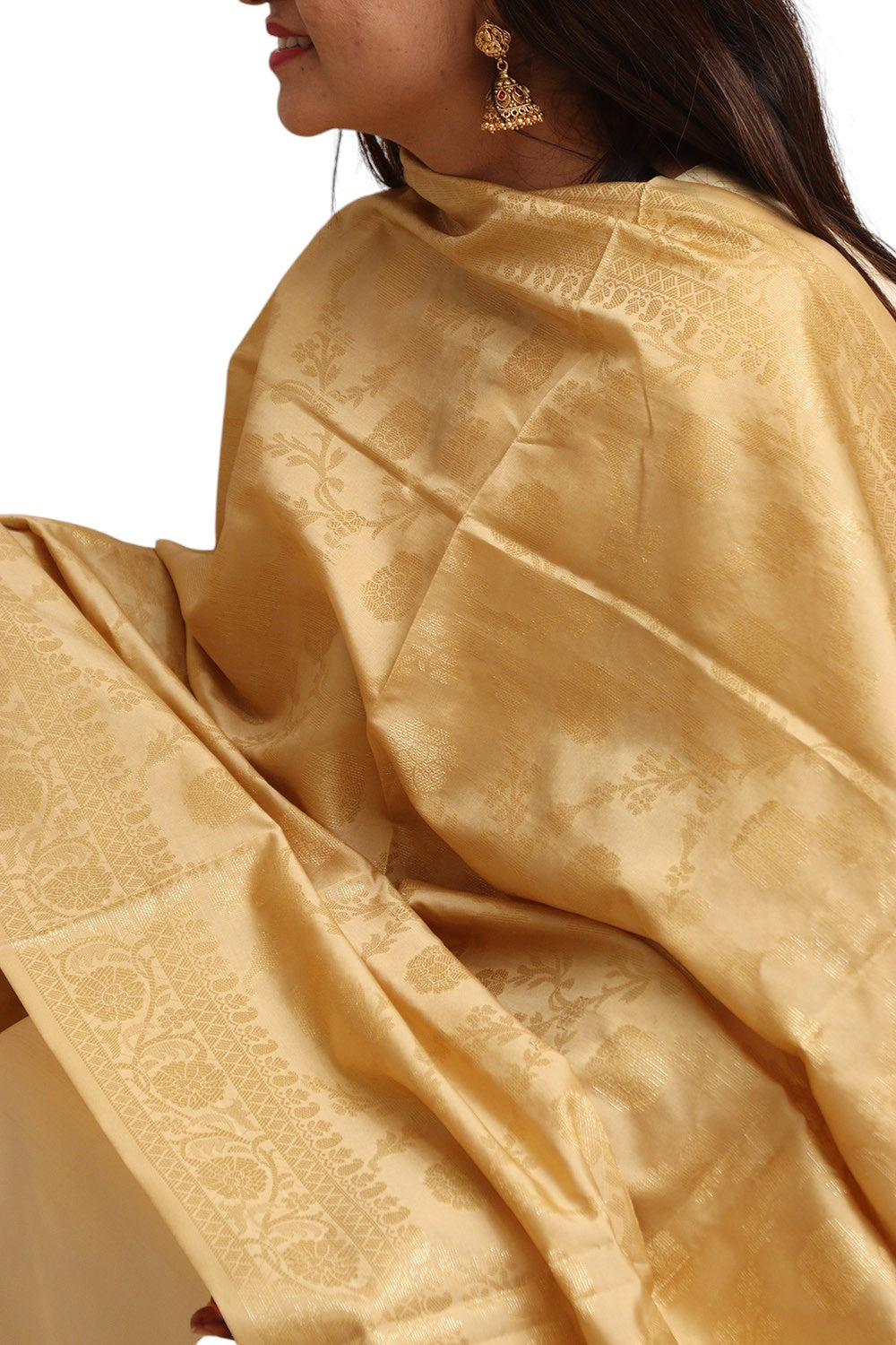 Golden Banarasi Silk Dupatta - with a beautifully handcrafted matching tassel - Taniva