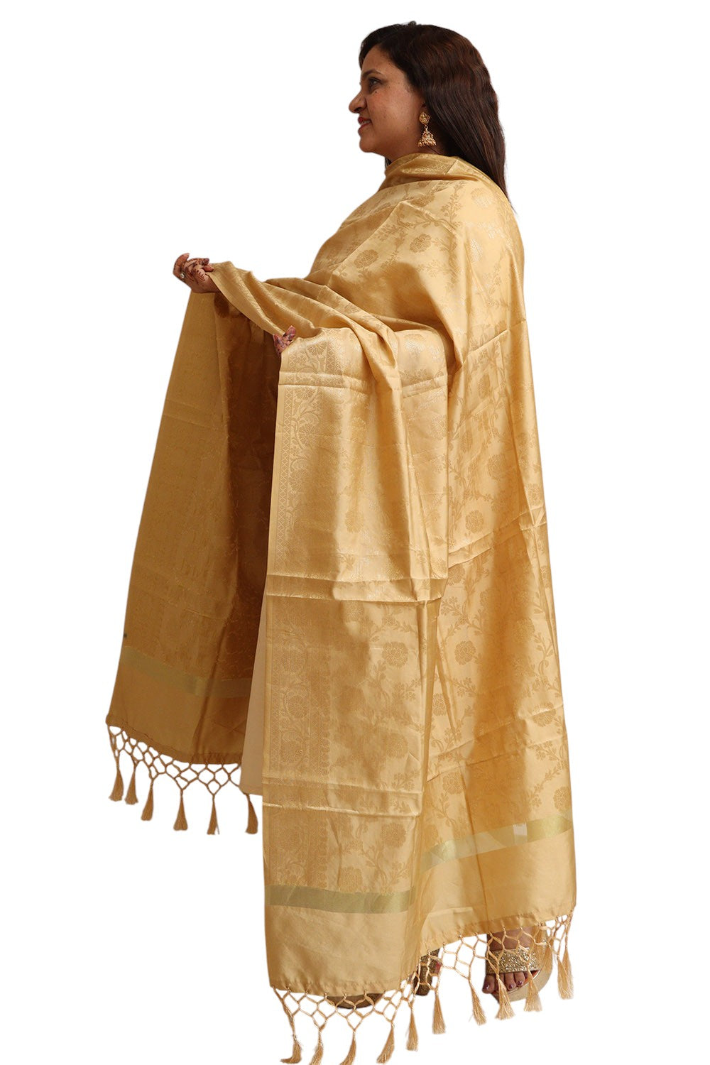 Golden Banarasi Silk Dupatta - with a beautifully handcrafted matching tassel - Taniva