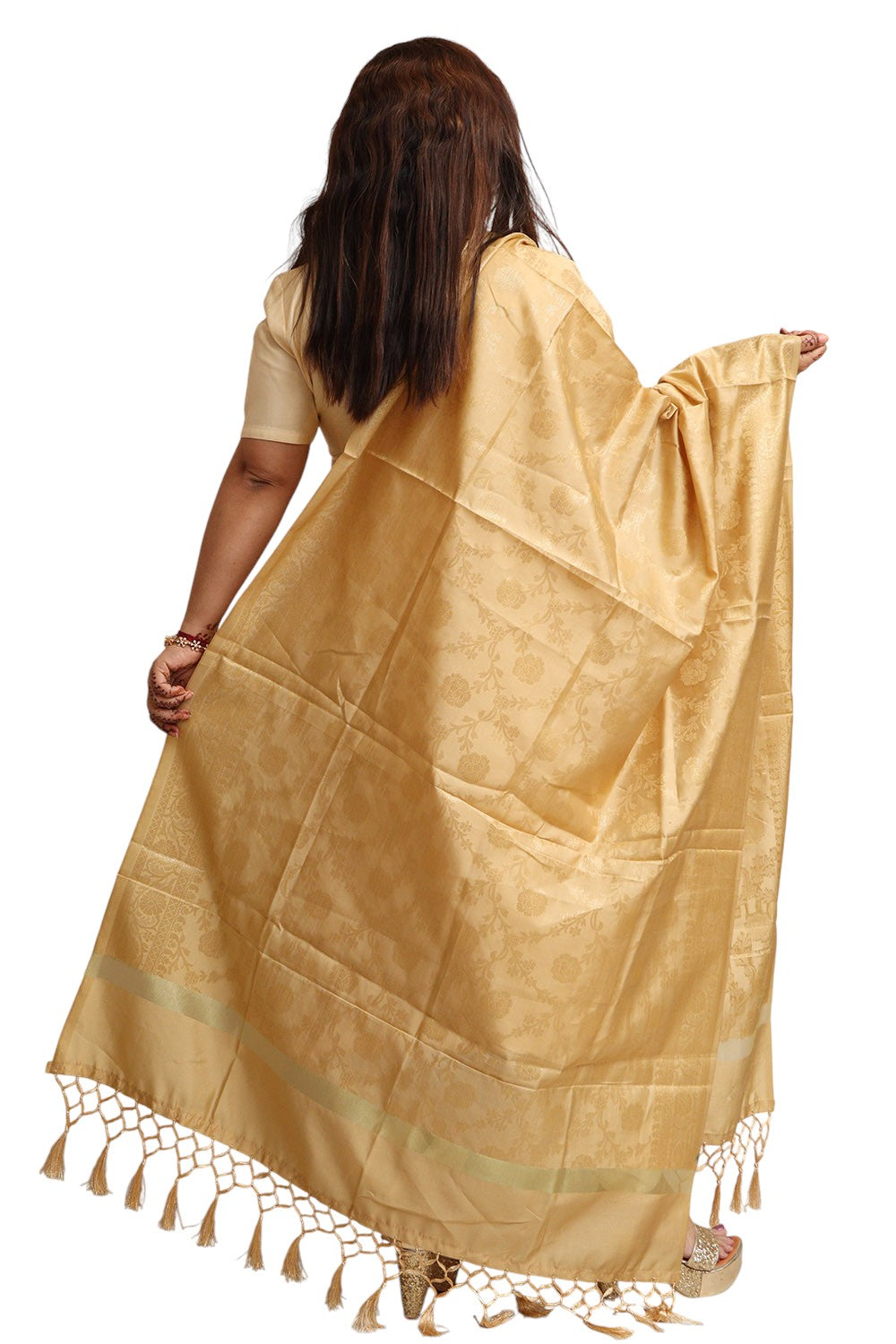 Golden Banarasi Silk Dupatta - with a beautifully handcrafted matching tassel - Taniva