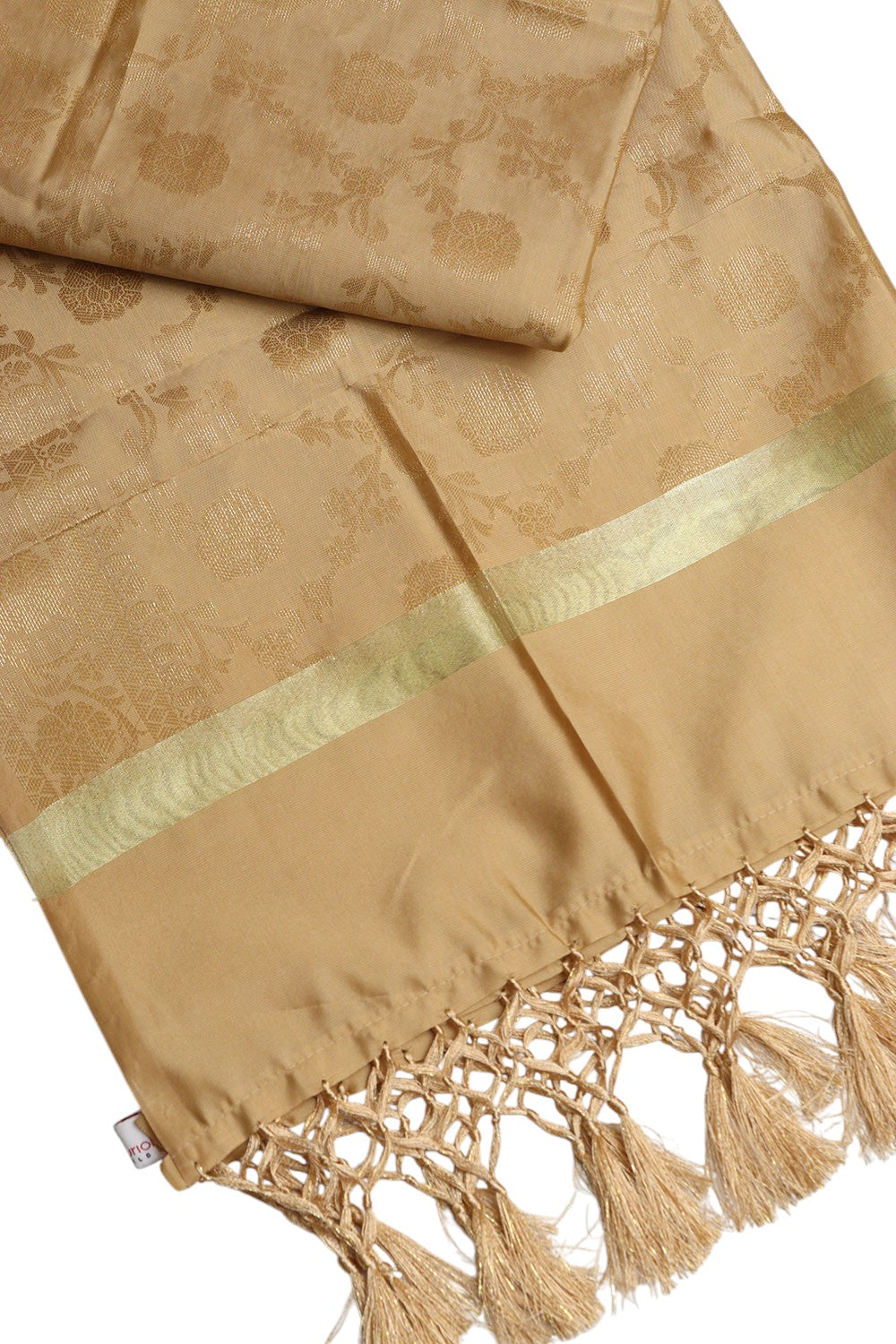 Golden Banarasi Silk Dupatta - with a beautifully handcrafted matching tassel - Taniva