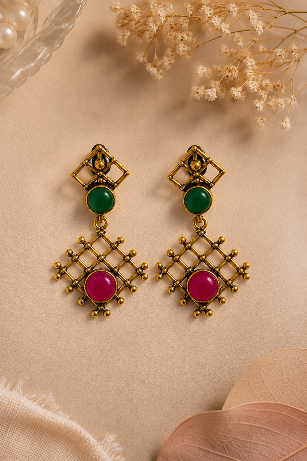 Crystal Stone Geometric Statement Earrings
