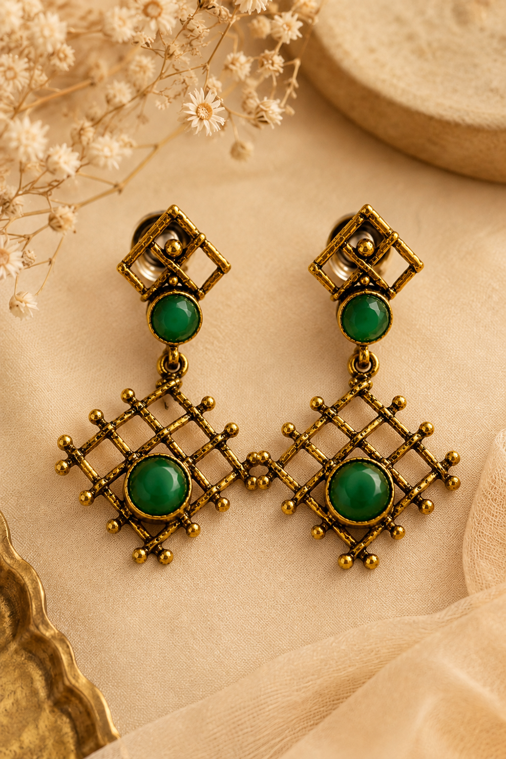 Crystal Stone Geometric Statement Earrings