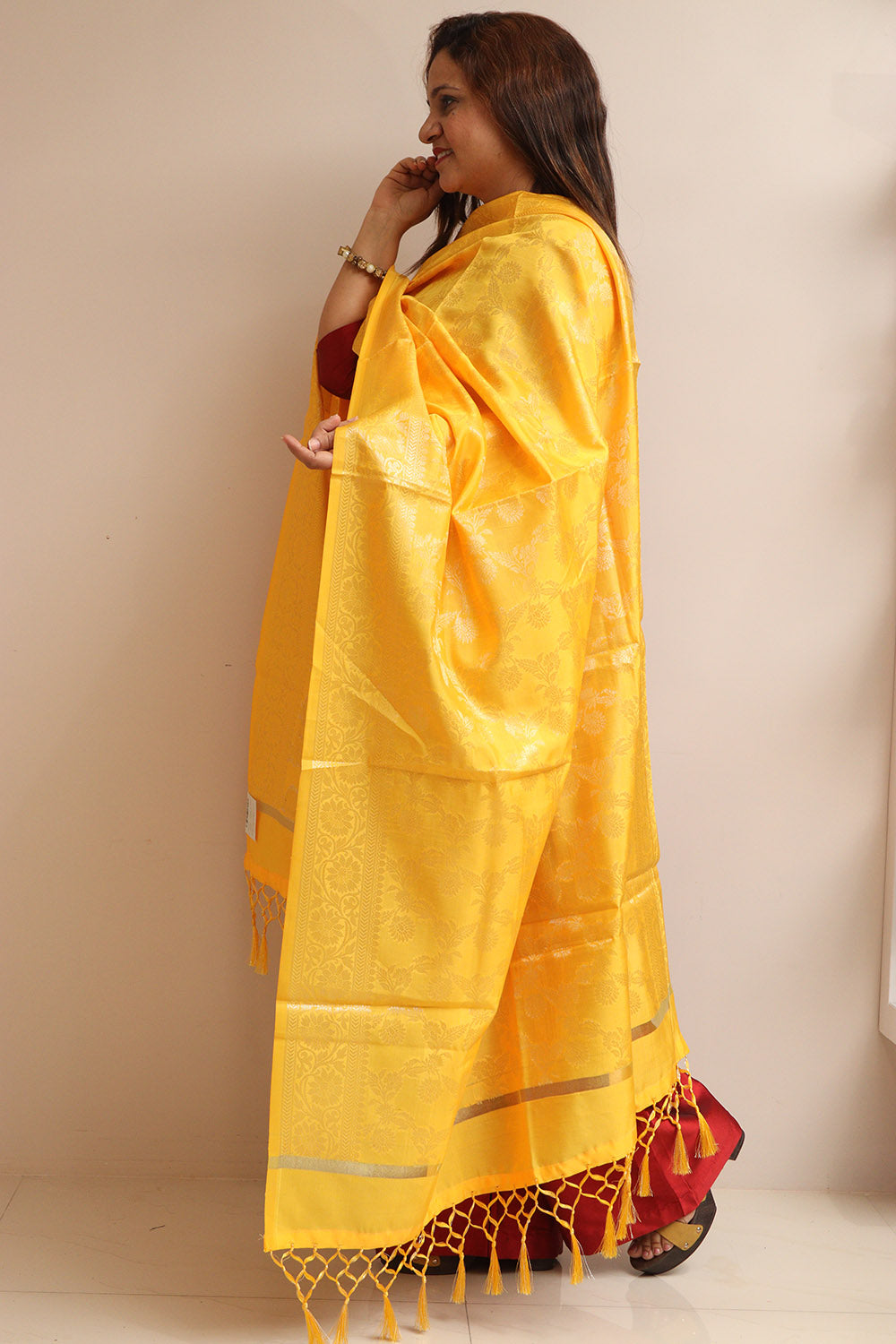 Yellow Banarasi Silk Dupatta - Taniva