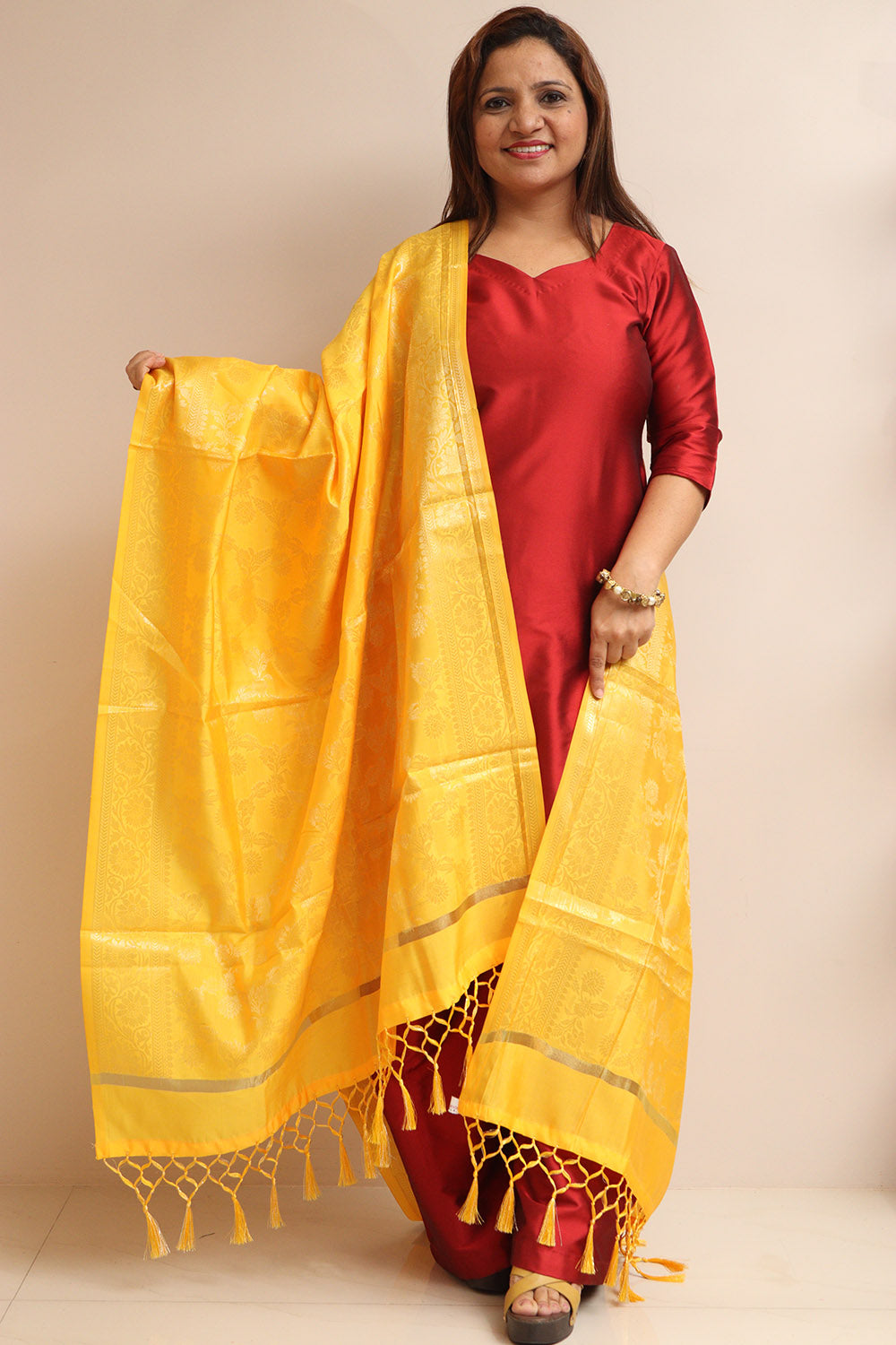 Yellow Banarasi Silk Dupatta - Taniva