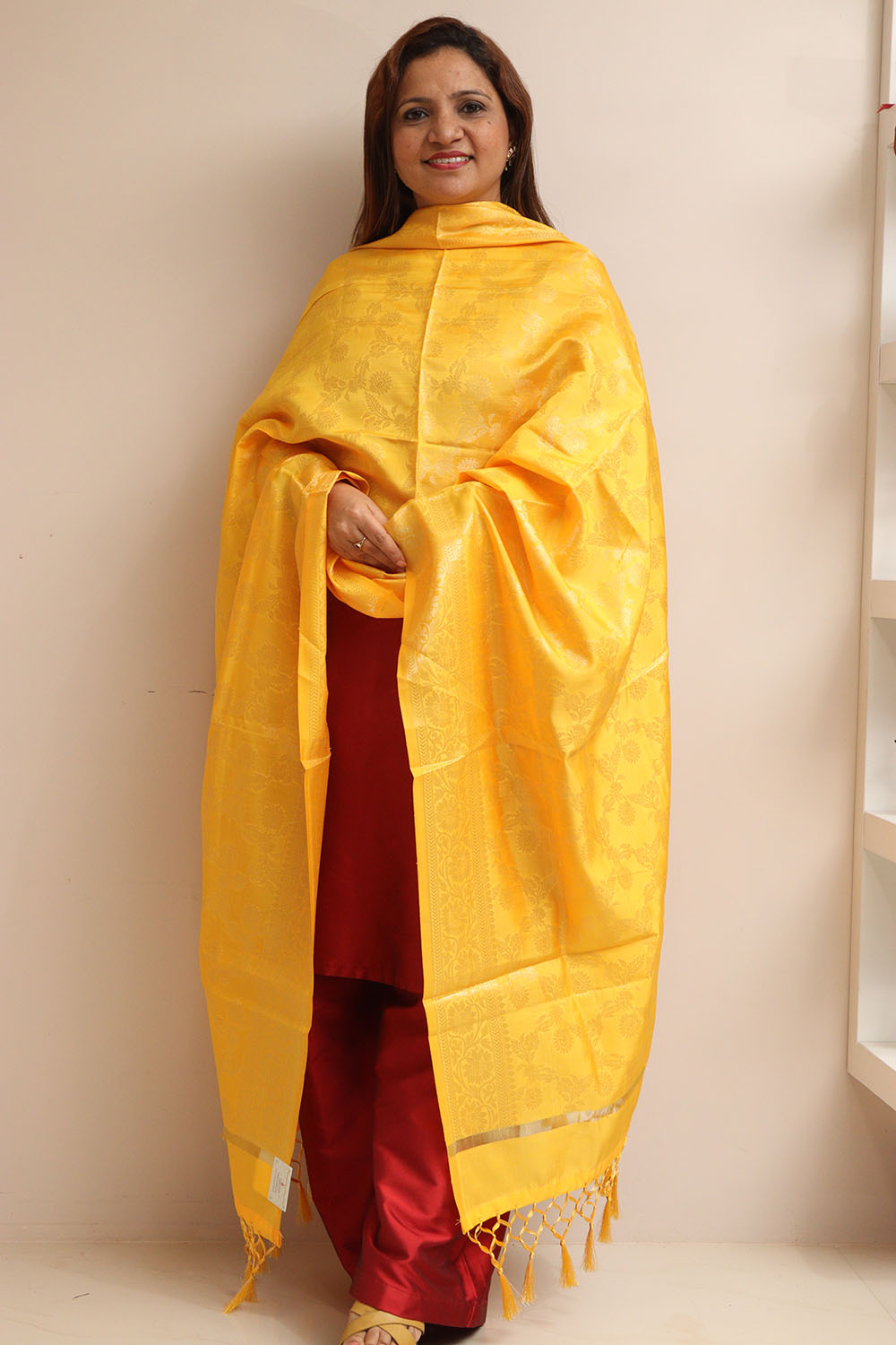 Yellow Banarasi Silk Dupatta - Taniva
