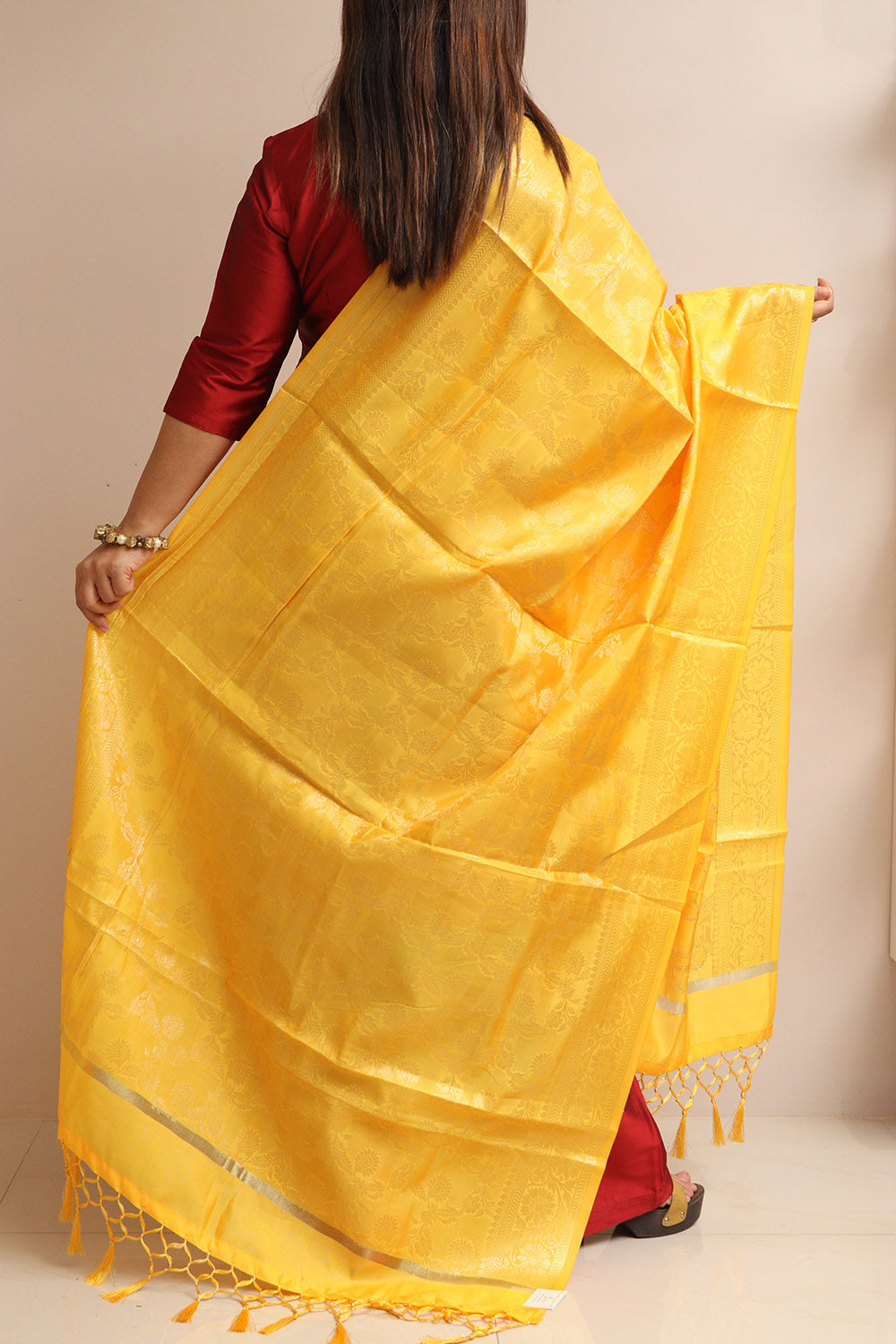 Yellow Banarasi Silk Dupatta - Taniva