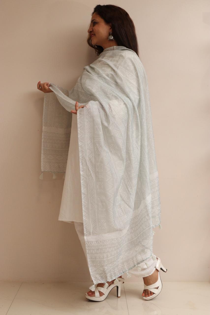 Taniva - Grey Digital Printed Chanderi Dupatta with Handcrafted Tassels â€“ Traditional Wear for Women, Lightweight & Elegant - Taniva